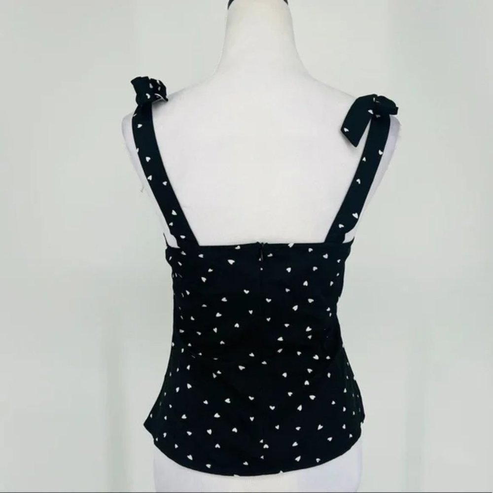 Black and White Heart Print Sleeveless Bustier Top Blouse - Picture 12 of 15